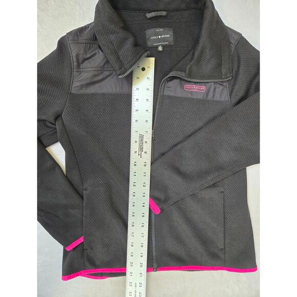 Lucky Brand SZ Med Faux Shearling Soft Fleece Zip Jacket Black with PinkTrim-EUC - Picture 4 of 6